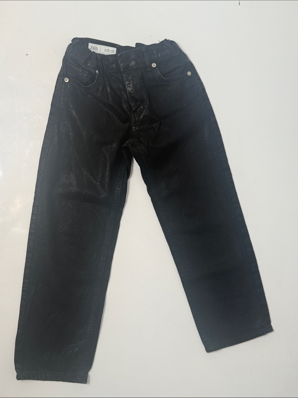 Zara Kids Black Straight-Leg Shiny Jeans